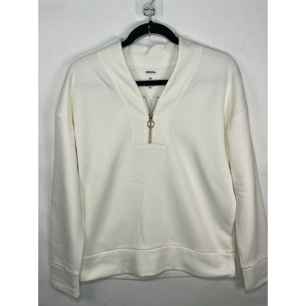 Women's Sonoma Goods For Life Cozy Quarter Zip Pullover Size‎ M Ivory Layering